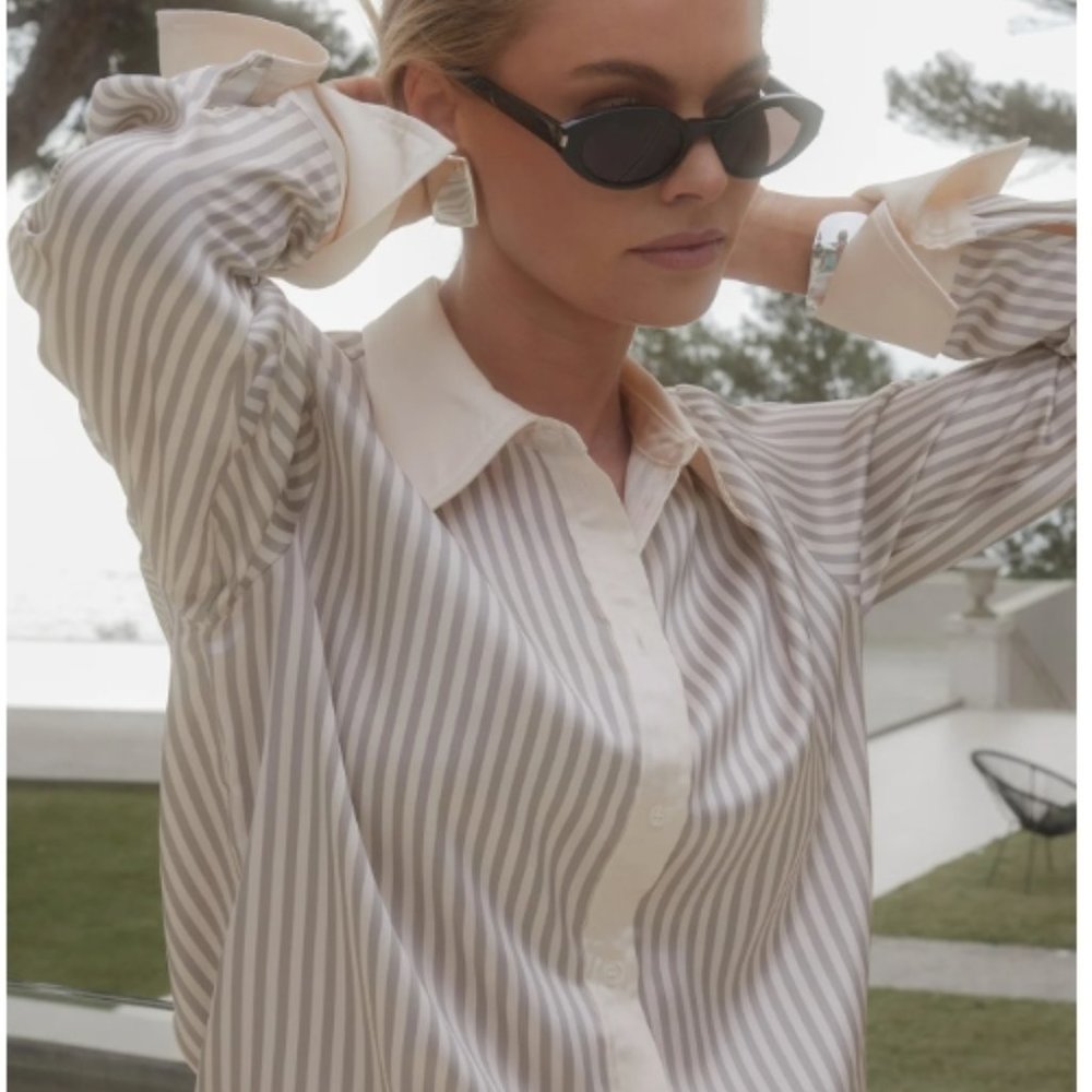 Nakd Clair Rose Striped Satin Shirt